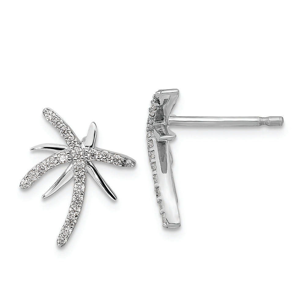 Sterling Silver Cheryl M Rhodium-plated CZ Palm Tree Post Earrings