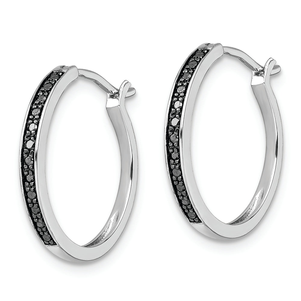 SS RH Plated White Night Black Diamond Hoop Earrings