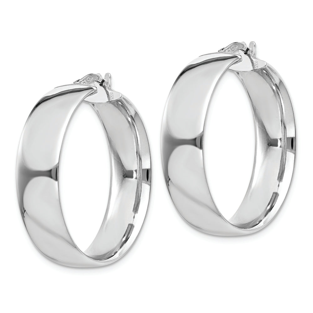 Sterling Silver Rhodium-plated 7x30mm Hoop Earrings