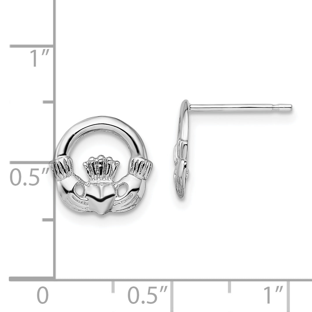 Sterling Silver Rhodium-plated Polished Claddagh Post Earrings