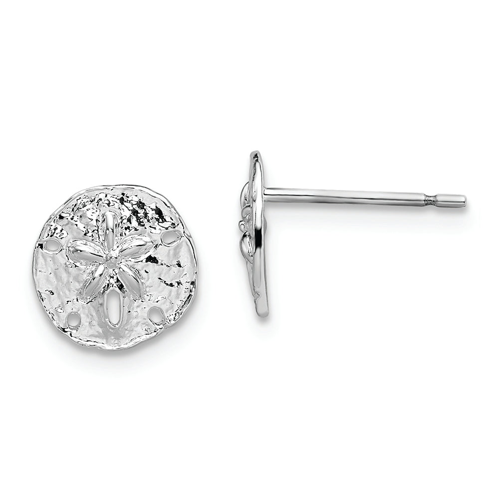 Sterling Silver Rhodium-plated Polished Mini Sand Dollar Post Earrings