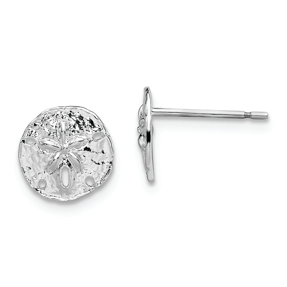 Sterling Silver Rhodium-plated Polished Mini Sand Dollar Post Earrings