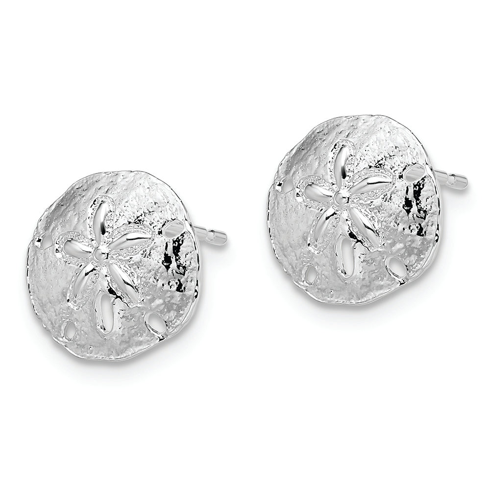 Sterling Silver Rhodium-plated Polished Sand Dollar Post Earrings