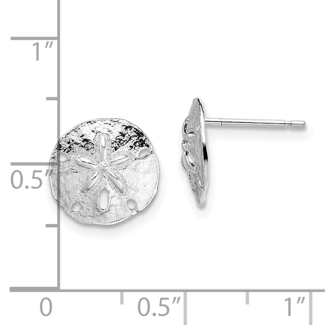 Sterling Silver Rhodium-plated Polished Sand Dollar Post Earrings