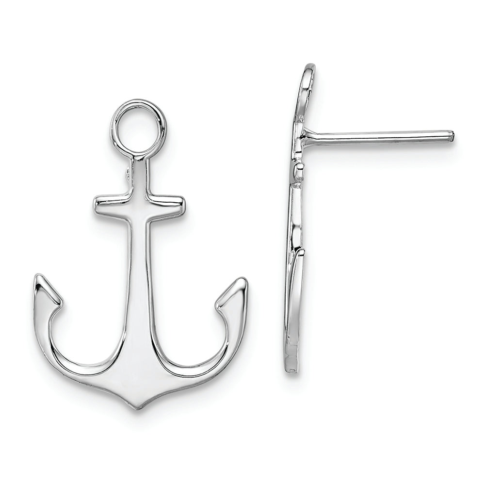 Sterling Silver Rhodium-plated Polished Anchor Post Earrings