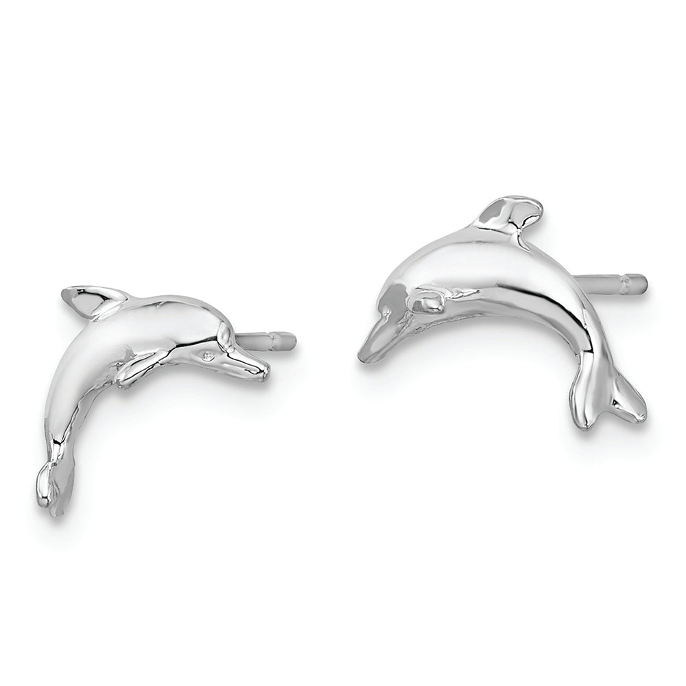 Sterling Silver Rhodium-plated Polished Dolphin Post Earrings