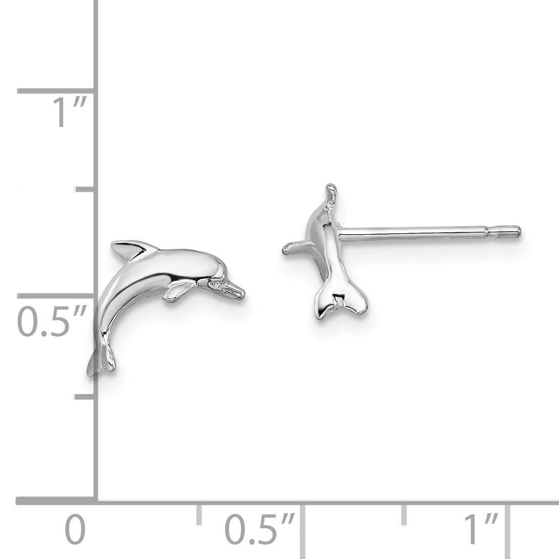 Sterling Silver Rhodium-plated Polished Dolphin Post Earrings