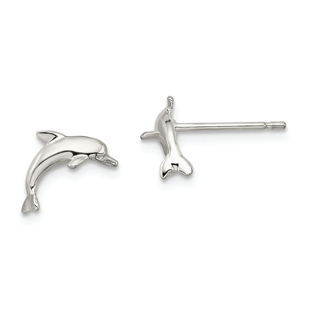 Sterling Silver Rhodium-plated Polished Dolphin Post Earrings