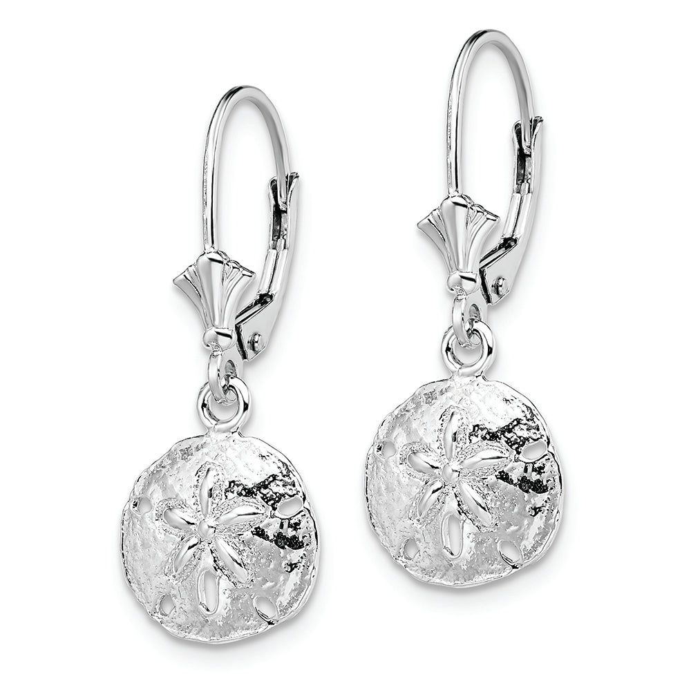 Sterling Silver Rhodium-plated Polished Sand Dollar Leverback Earrings