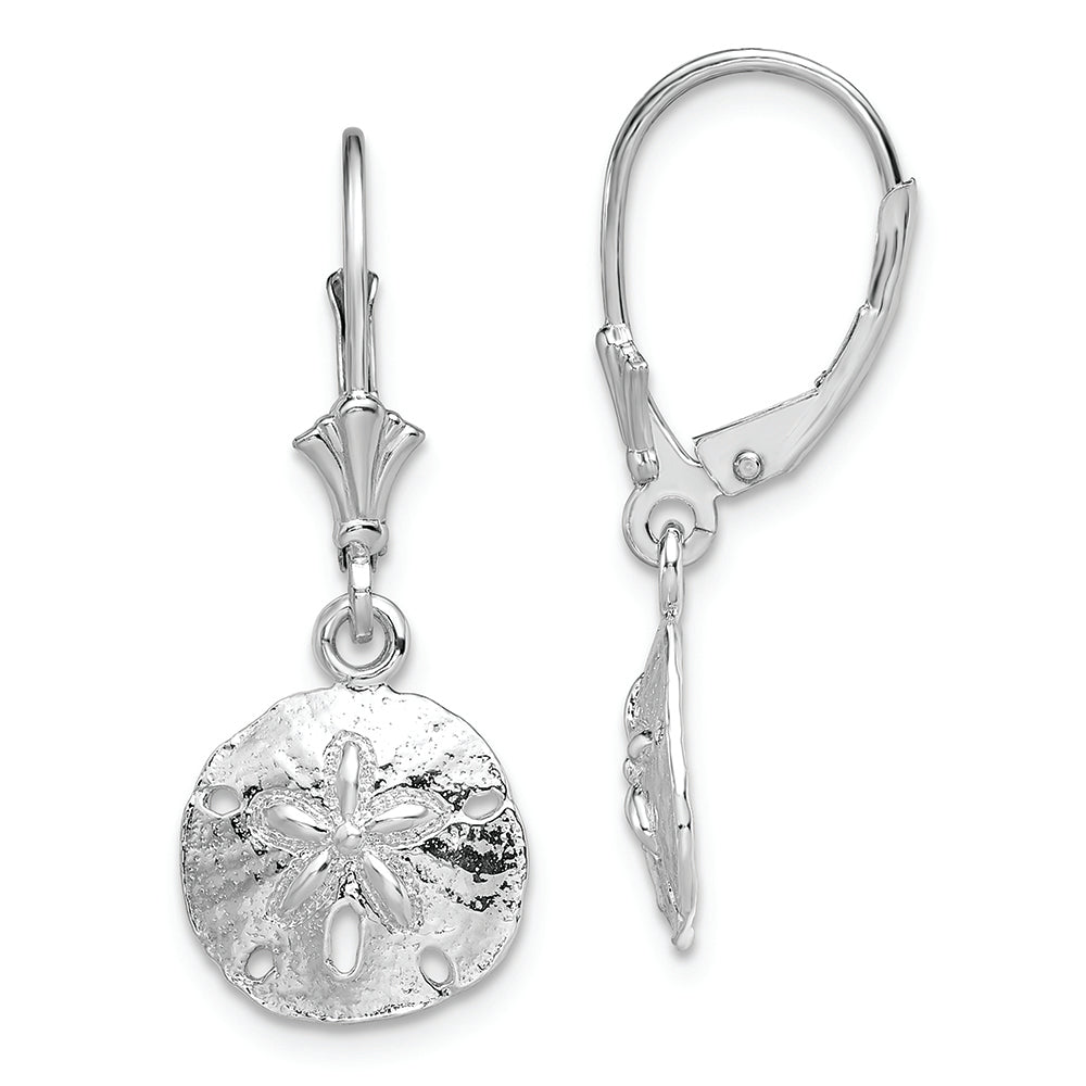 Sterling Silver Rhodium-plated Polished Sand Dollar Leverback Earrings