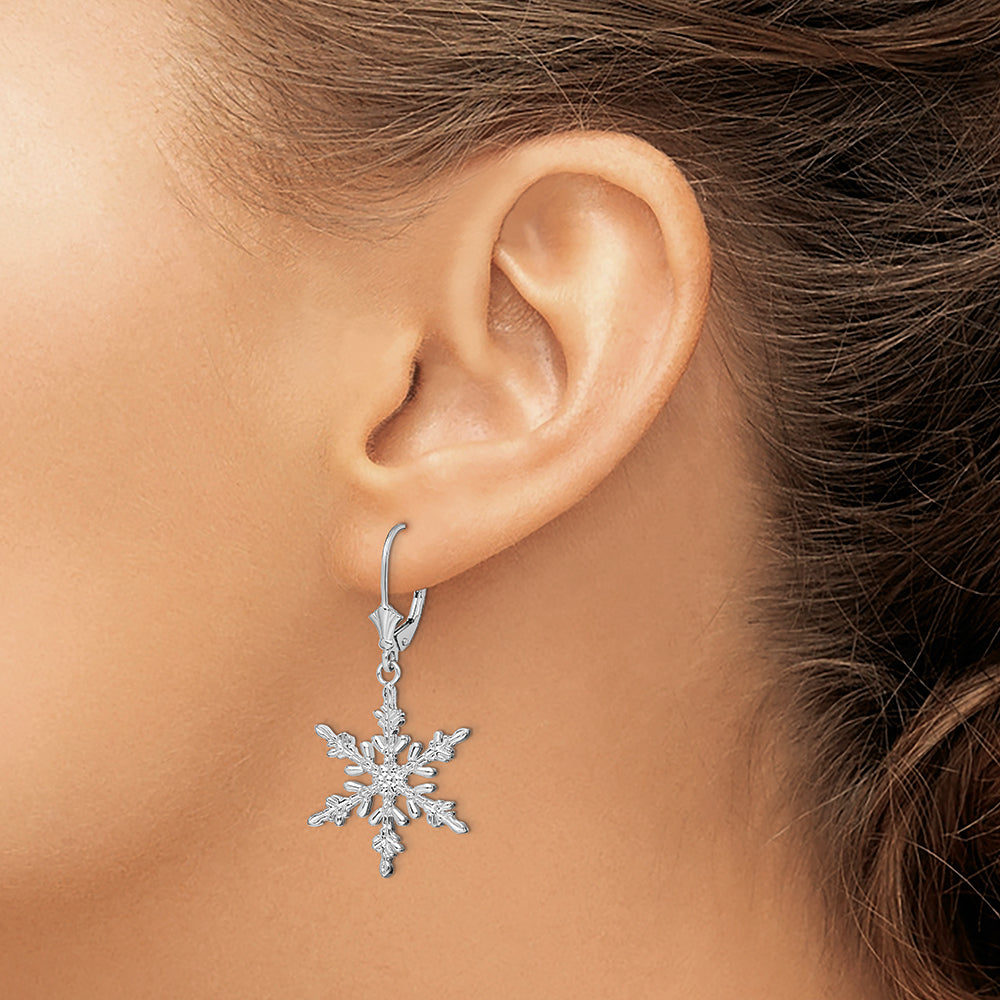 Sterling Silver Rhodium-plated Polished Snowflake Leverback Earrings