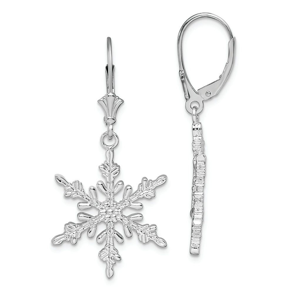 Sterling Silver Rhodium-plated Polished Snowflake Leverback Earrings