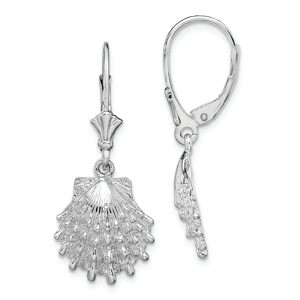 Sterling Silver Polished Lions Paw Shell Leverback Earrings