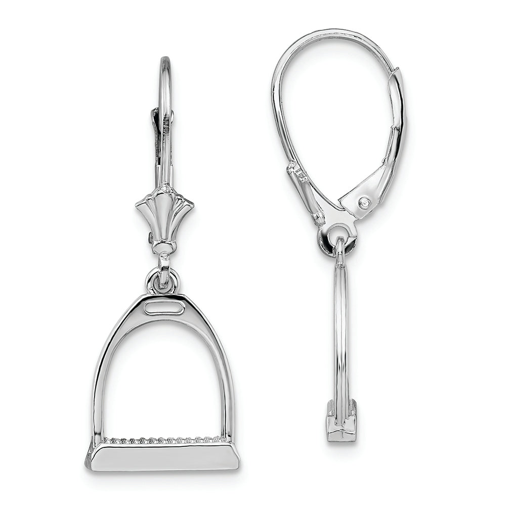 Sterling Silver Polished 3D Small Stirrup Leverback Earrings