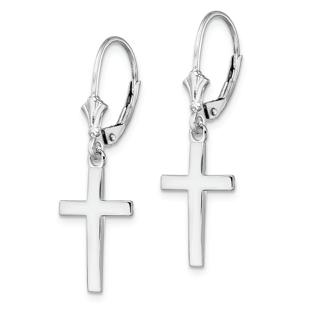 Sterling Silver Rhodium-plated Polished Latin Cross Leverback Earrings