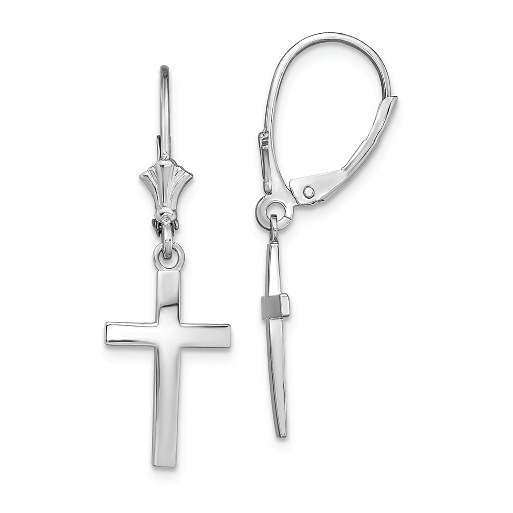 Sterling Silver Rhodium-plated Polished Latin Cross Leverback Earrings