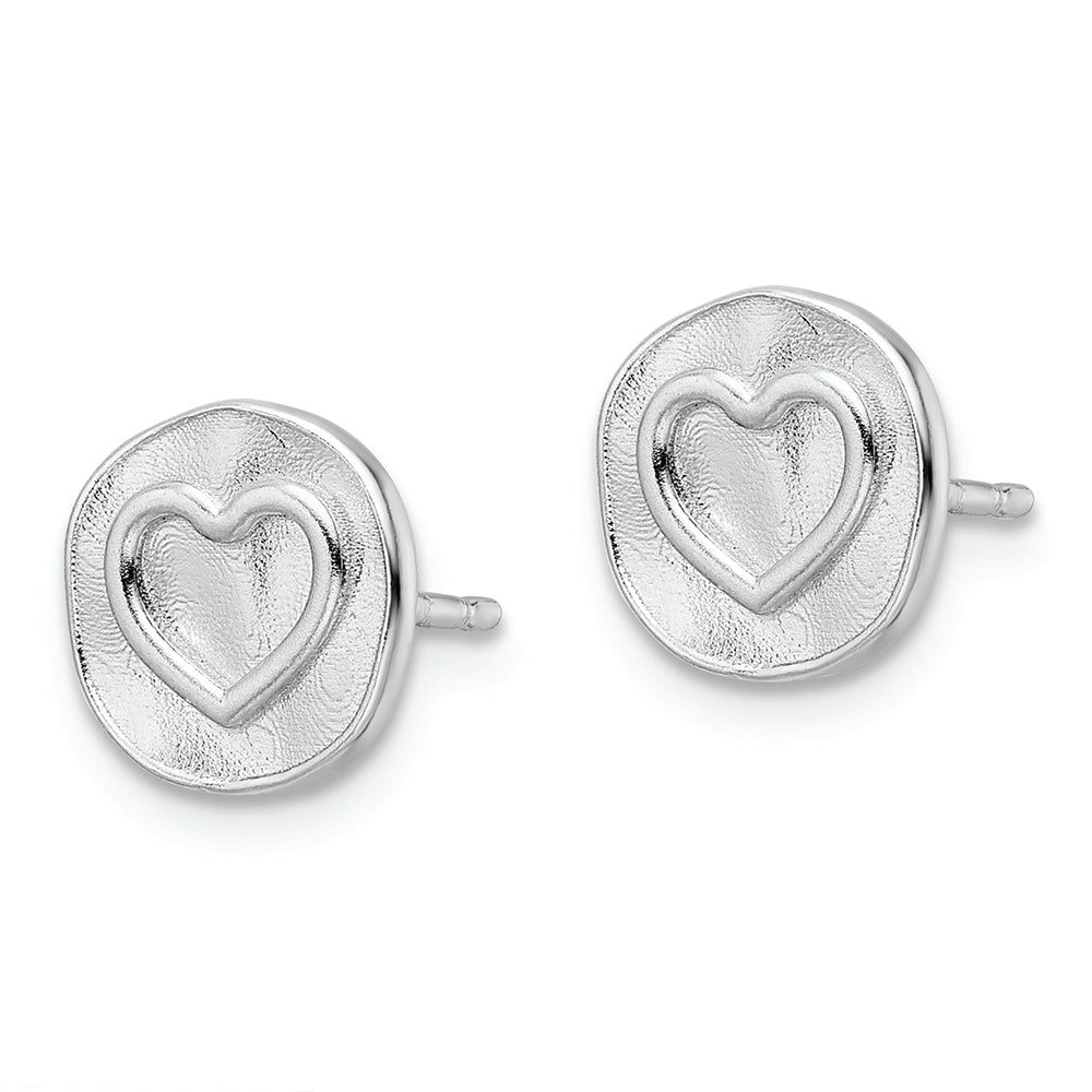 Sterling Silver Rhodium-plated Heart in Satin Circle Post Earrings