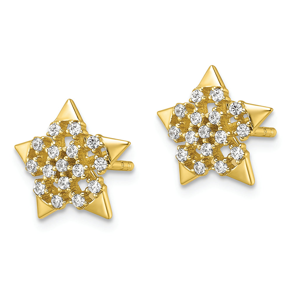 Sterling Silver CZ Gold-tone Star Post Earrings
