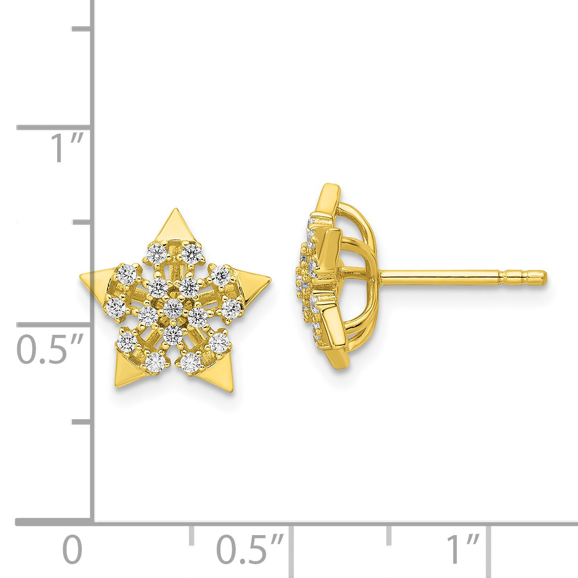 Sterling Silver CZ Gold-tone Star Post Earrings