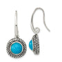 Sterling Silver Polished & Antiqued Imitation Turquoise Dangle Earrings
