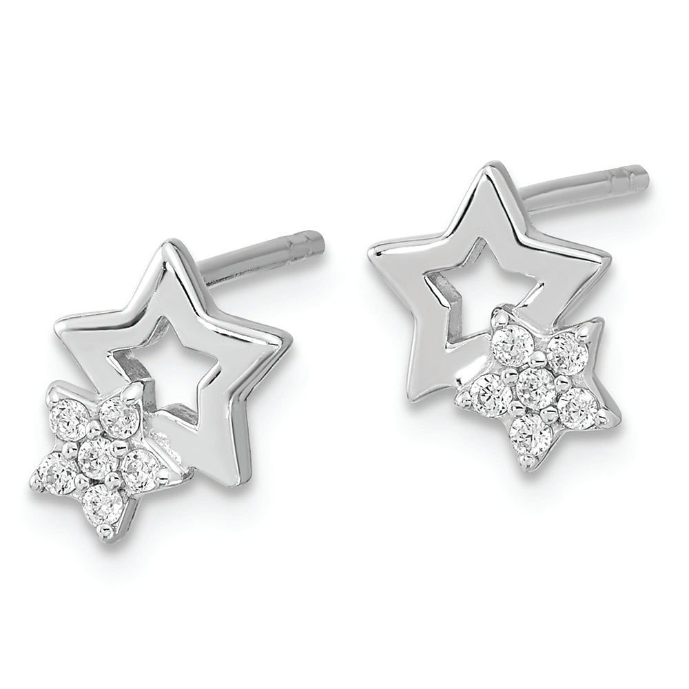 Sterling Silver Rhodium-plated CZ Star Post Earrings
