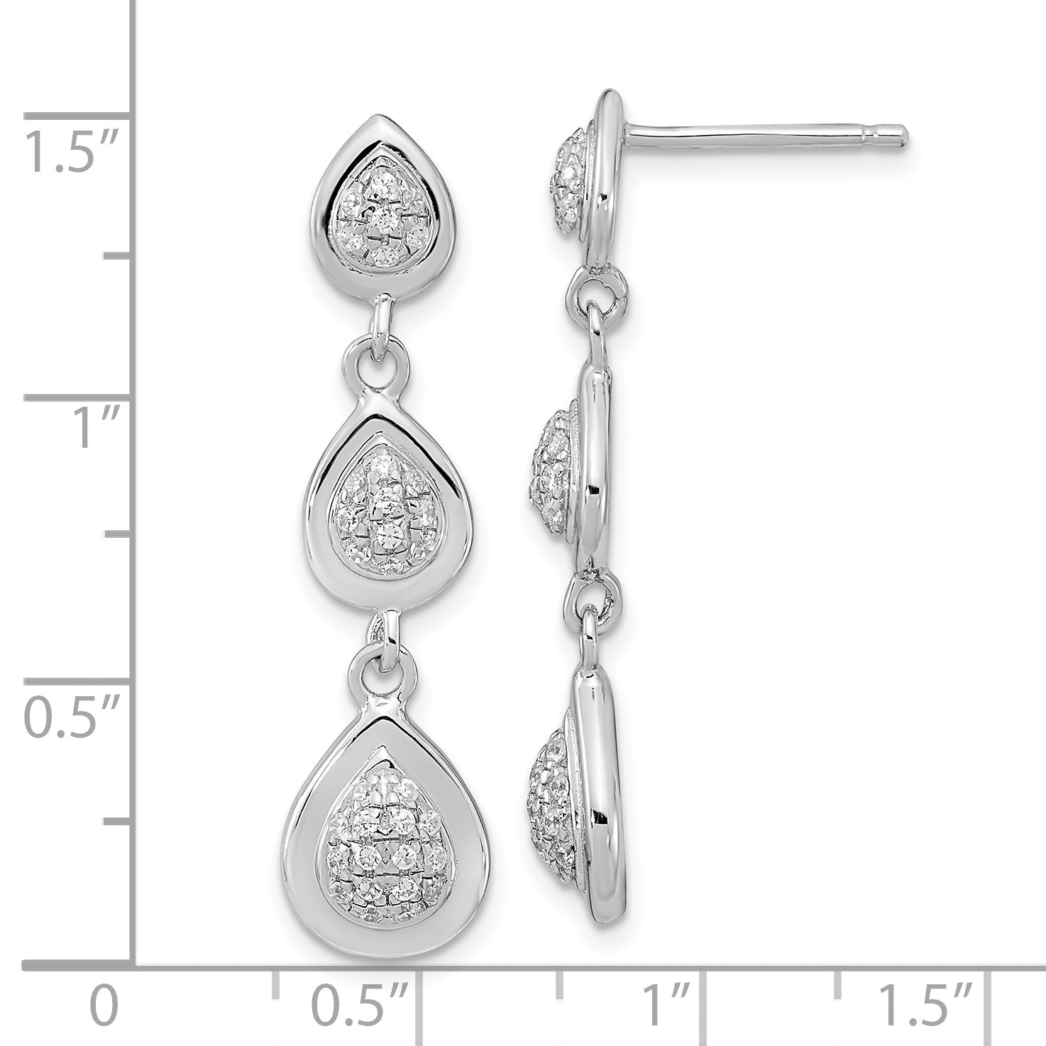 Pure Fire Sterling Silver Rhod-plated CZ Teardrop Post Dangle Earrings