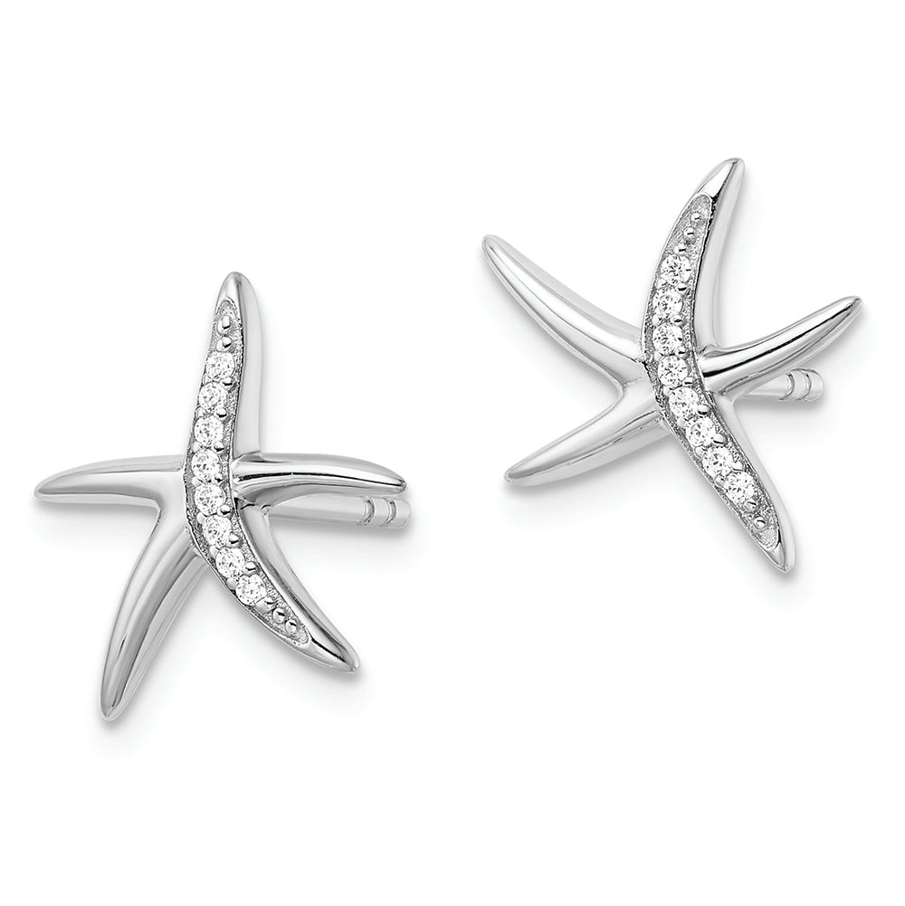 Sterling Silver Rhodium-plated CZ Starfish Post Earrings