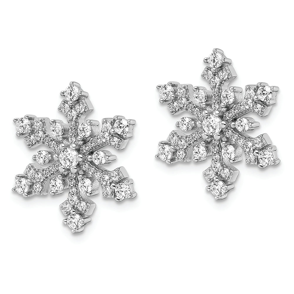 Sterling Silver Rhodium-plated CZ Snowflake Post Earrings