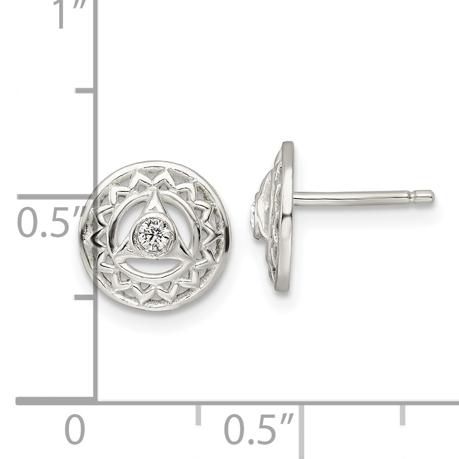 Sterling Silver CZ Throat Chakra Filigree Post Earrings