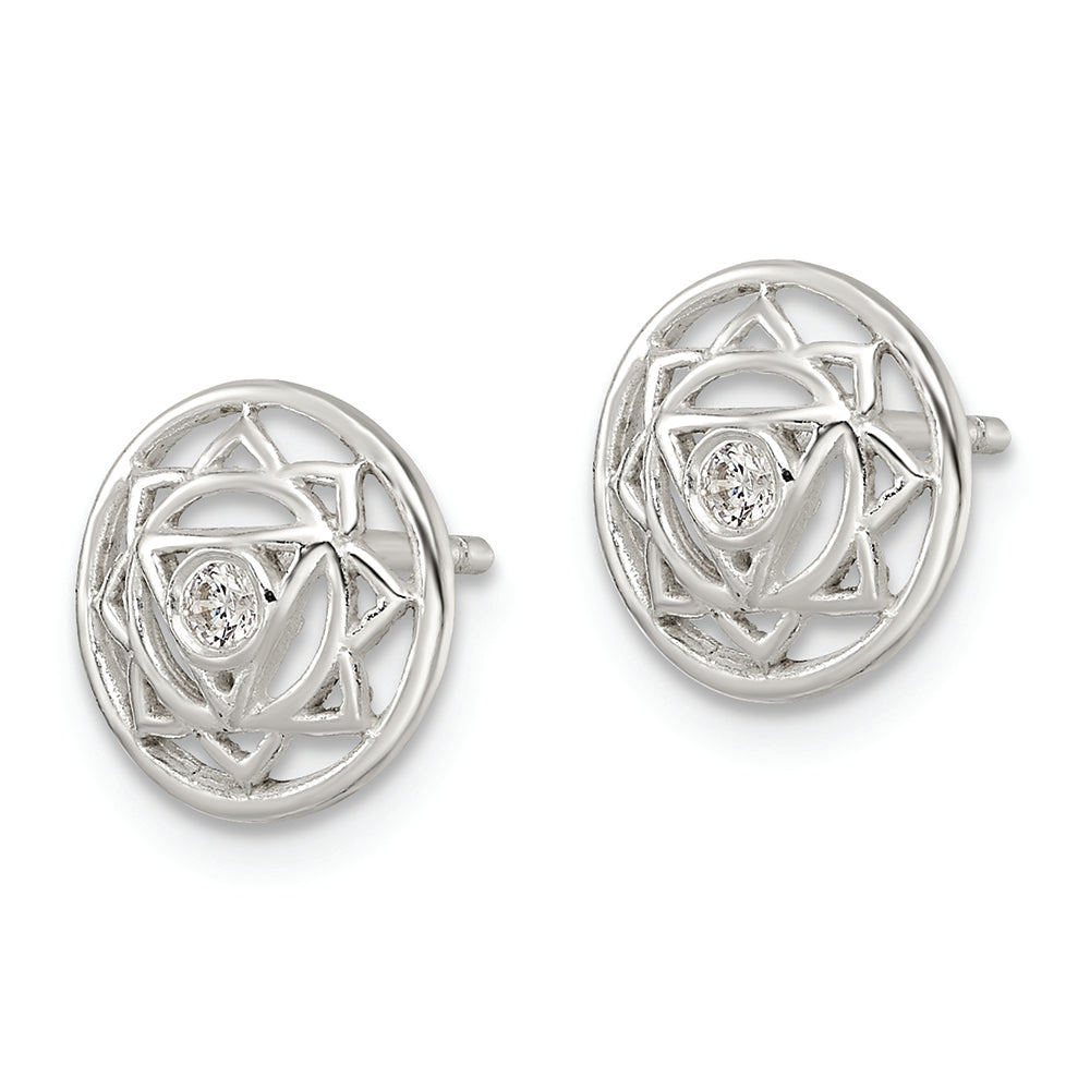 Sterling Silver CZ Solar Chakra w/Triangle Center Post Earrings