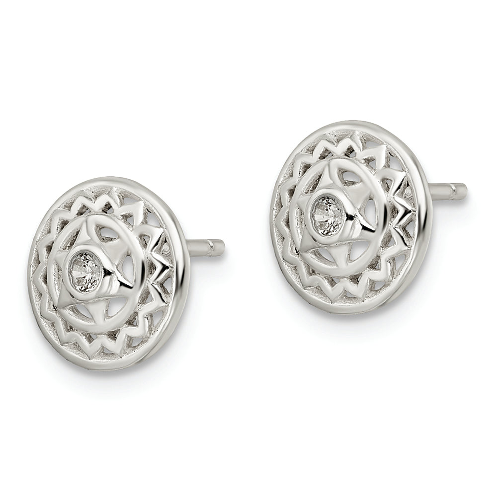 Sterling Silver CZ Heart Chakra Filigree Post Earrings