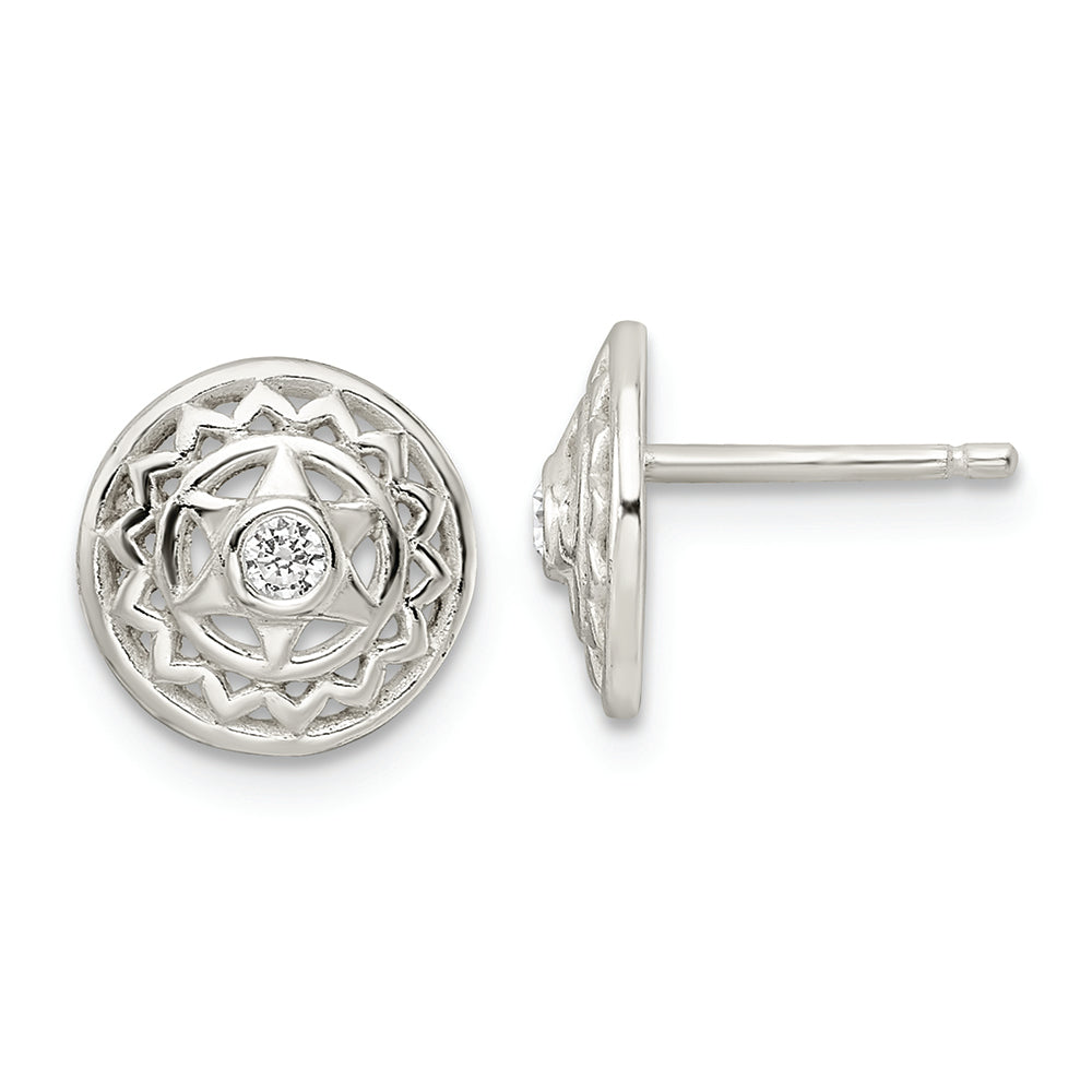 Sterling Silver CZ Heart Chakra Filigree Post Earrings