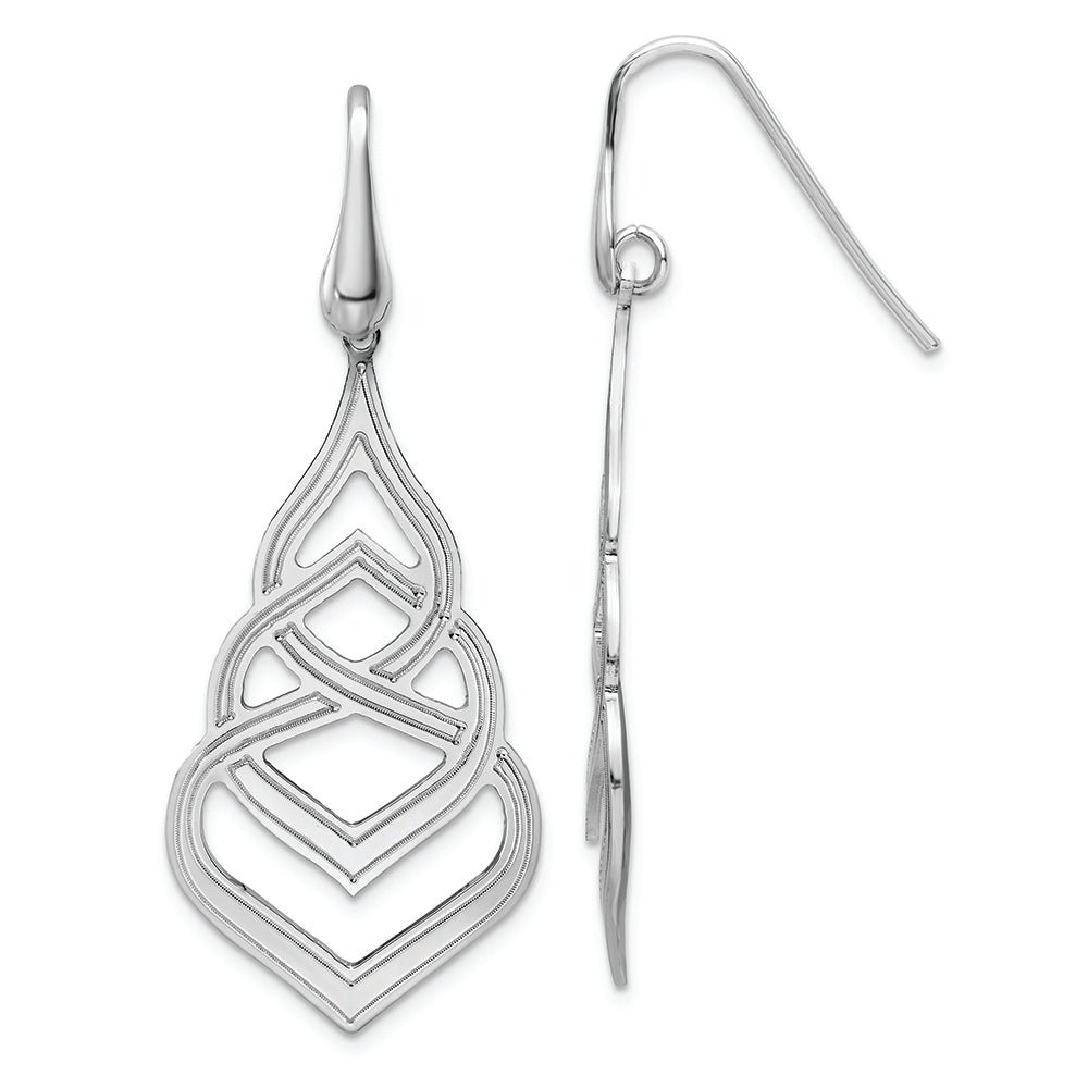 Sterling Silver Rhod. Polished Grooved Fancy Drop Dangle Earrings