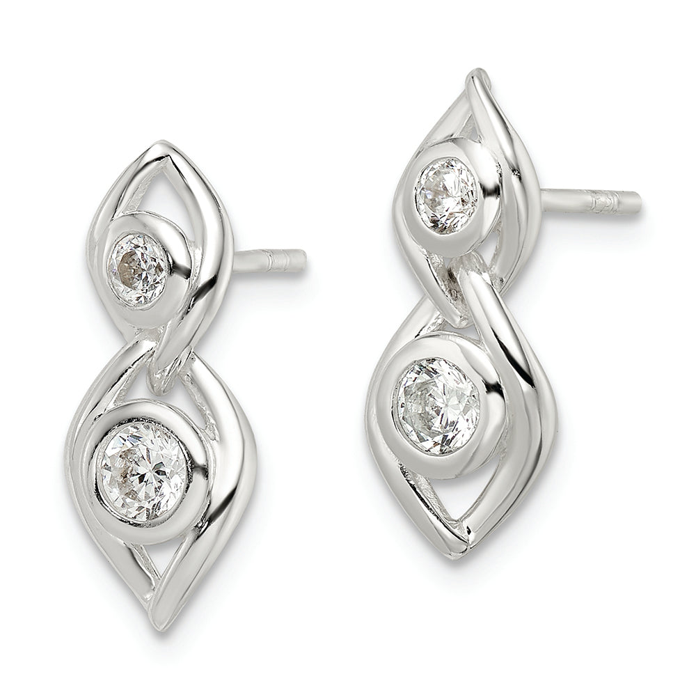 Sterling Silver Polished CZ Post Dangle Earrings