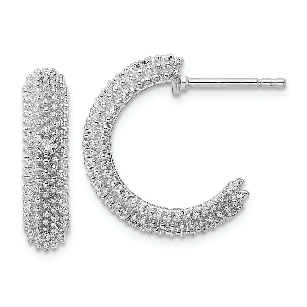 Sterling Silver Rhodium-plated CZ Post Hoop Earrings