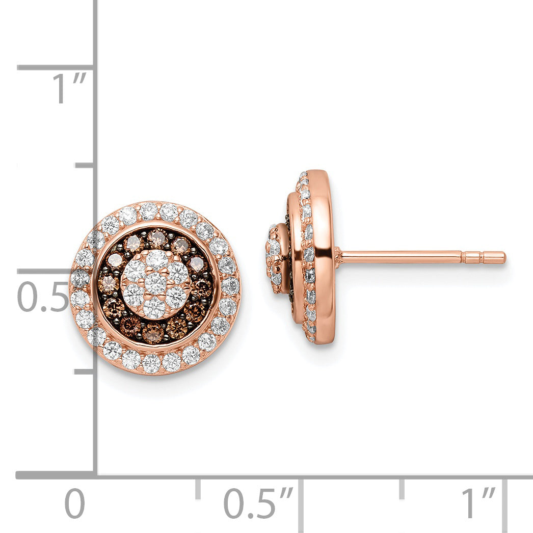 Sterling Silver Rose-tone Black Rhodium-plated CZ Fancy Post Earrings