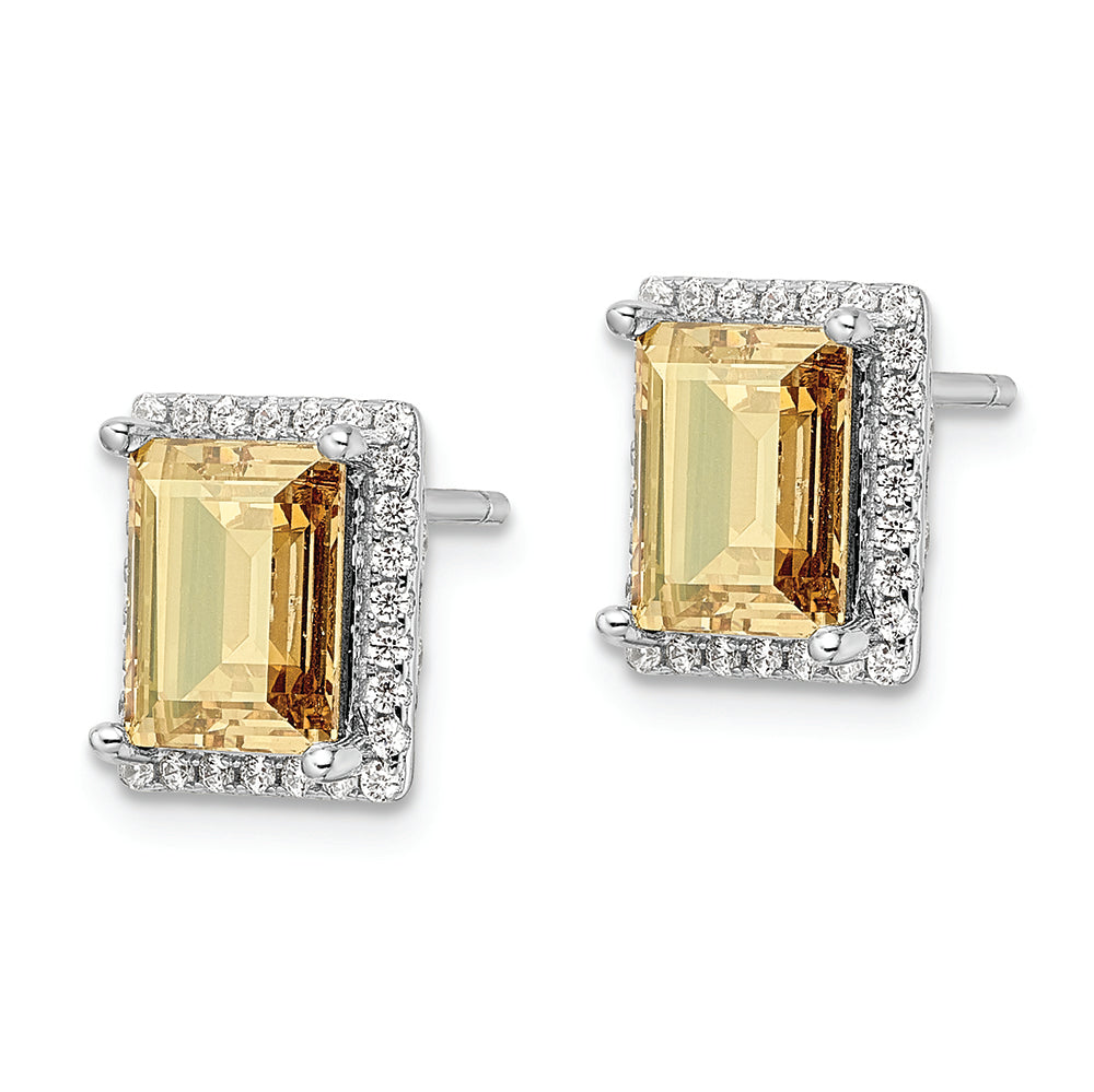 Sterling Silver Rhodium-plated CZ and Yellow Crystal Post Earrings