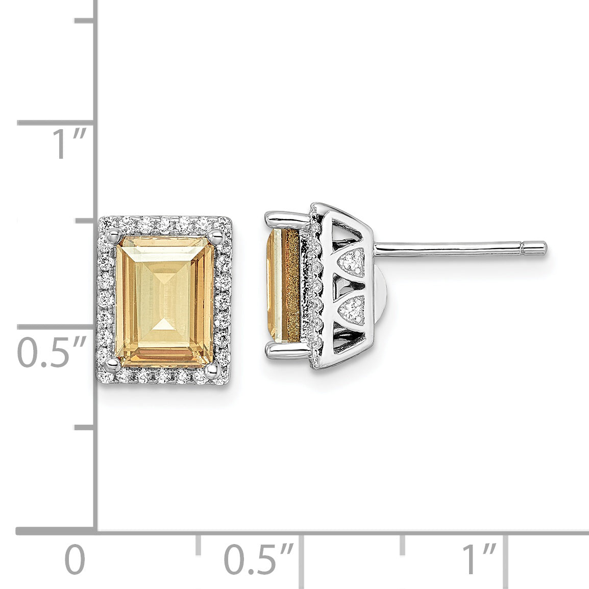Sterling Silver Rhodium-plated CZ and Yellow Crystal Post Earrings