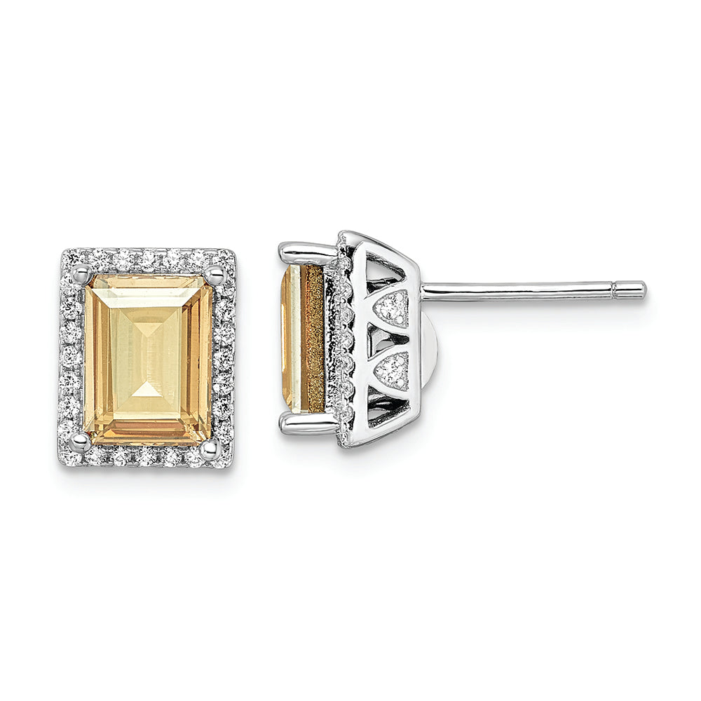 Sterling Silver Rhodium-plated CZ and Yellow Crystal Post Earrings