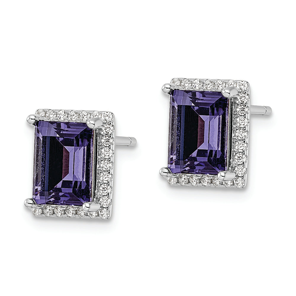 Sterling Silver Rhodium-plated CZ & Purple Crystal Post Earrings