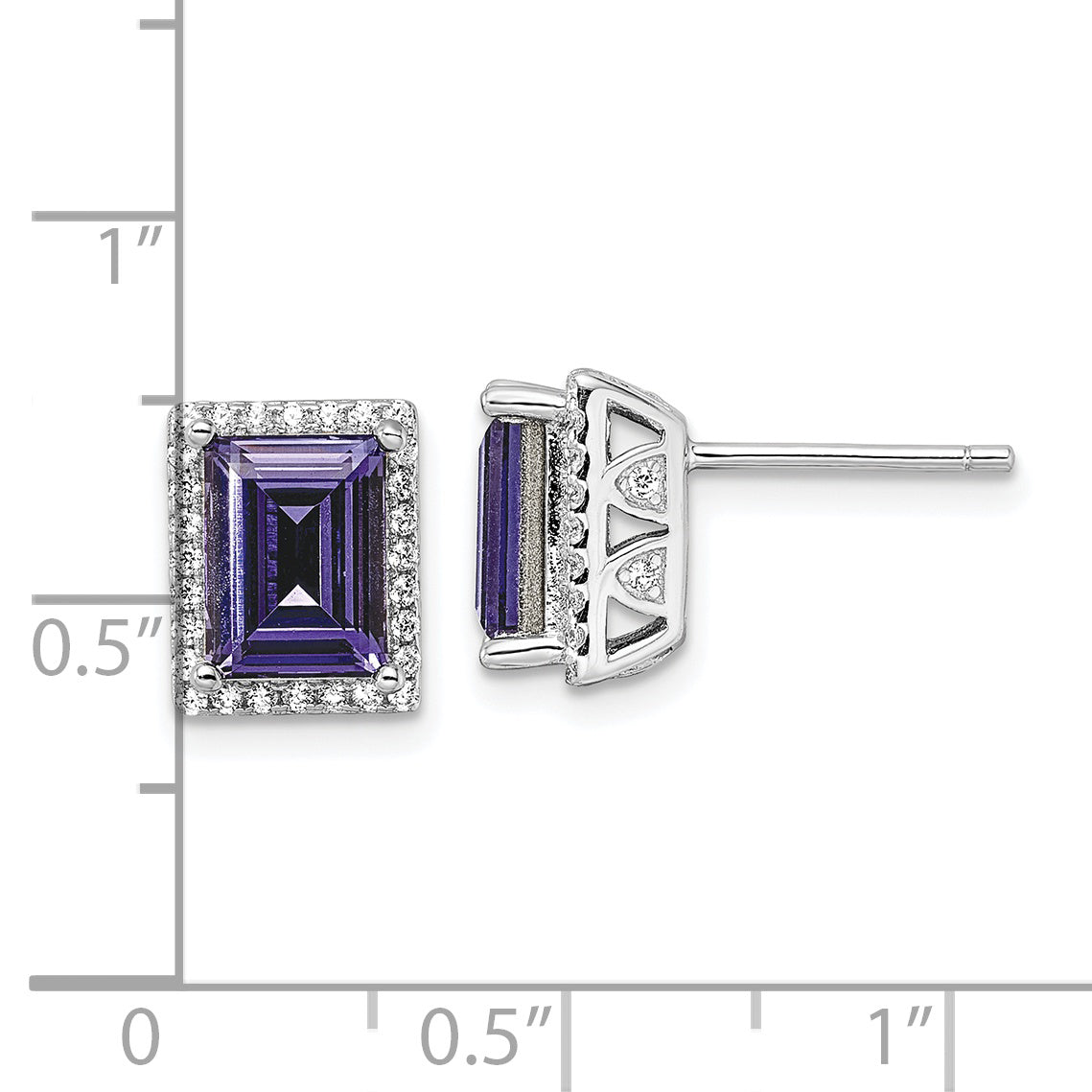 Sterling Silver Rhodium-plated CZ & Purple Crystal Post Earrings
