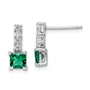 Sterling Silver Polished Rhodium-plated Green/Clear CZ Post Dangle Earrings