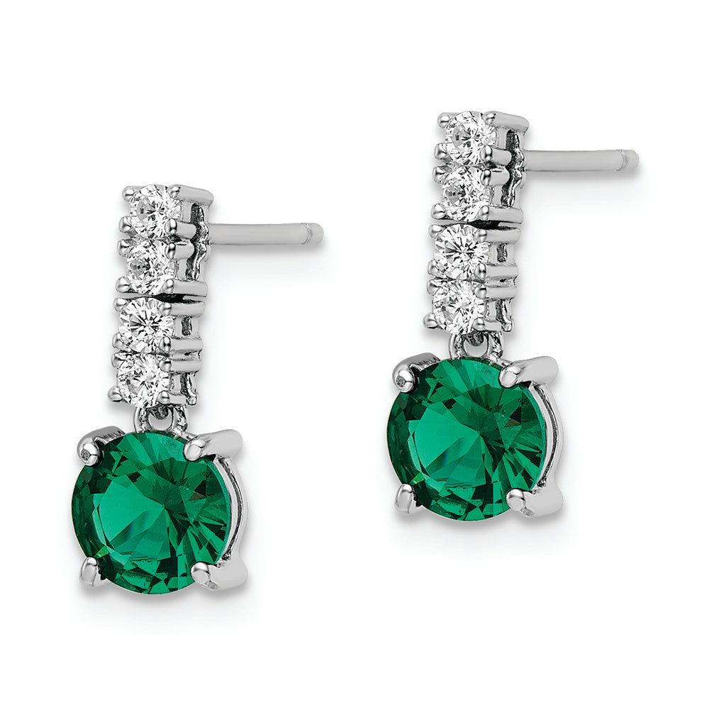 Sterling Silver Polished Rhodium-plated Green/Clear CZ Post Dangle Earrings