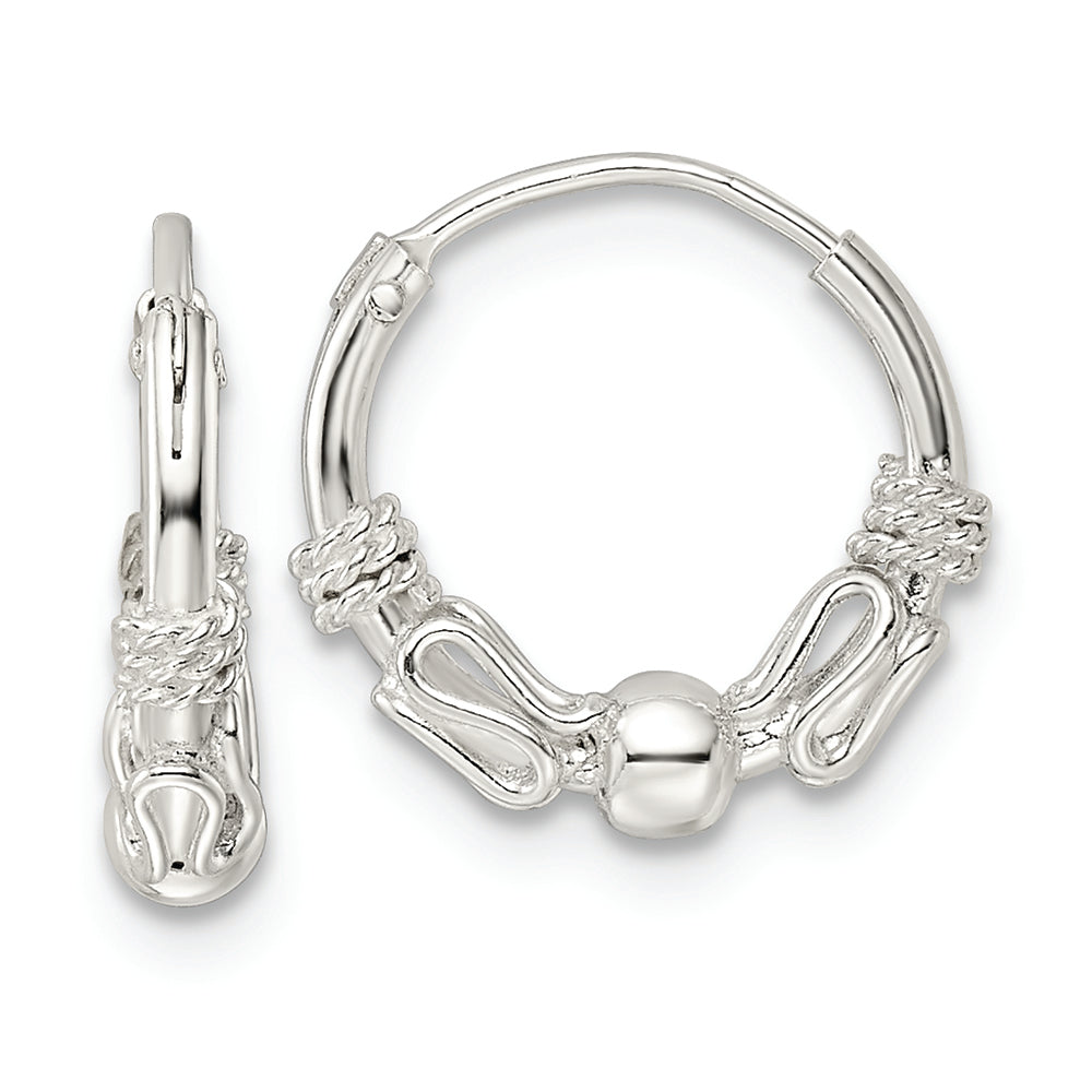 Sterling Silver Polished Beaded Circle Endless Hoop Earrings