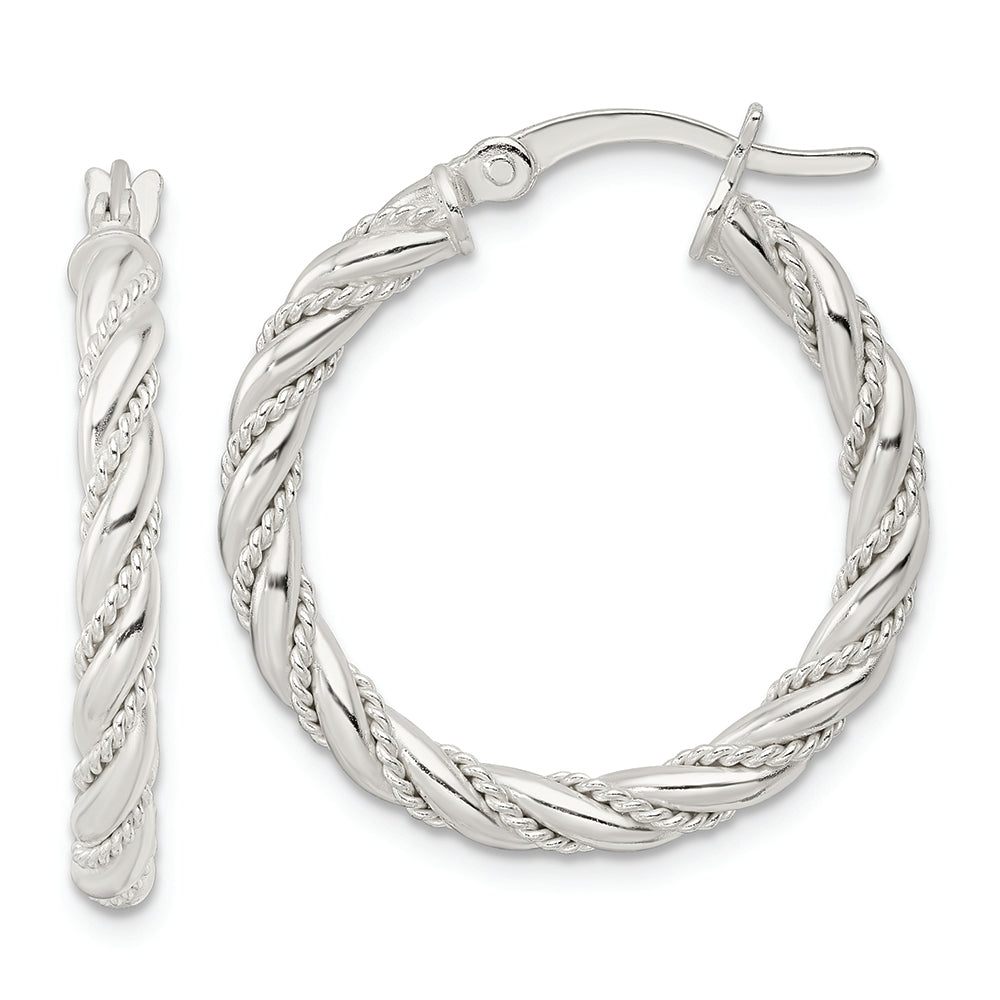 Sterling Silver Polished Twisted Rope Hoop Earrings