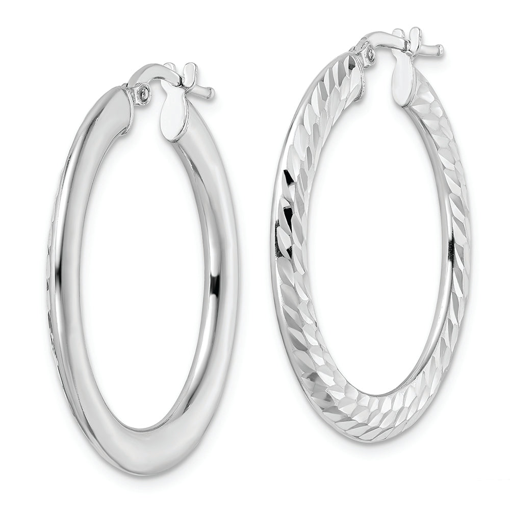 Sterling Silver Rhodium-plated 2x32mm D/C Knife-edge Tube Hoop Earrings
