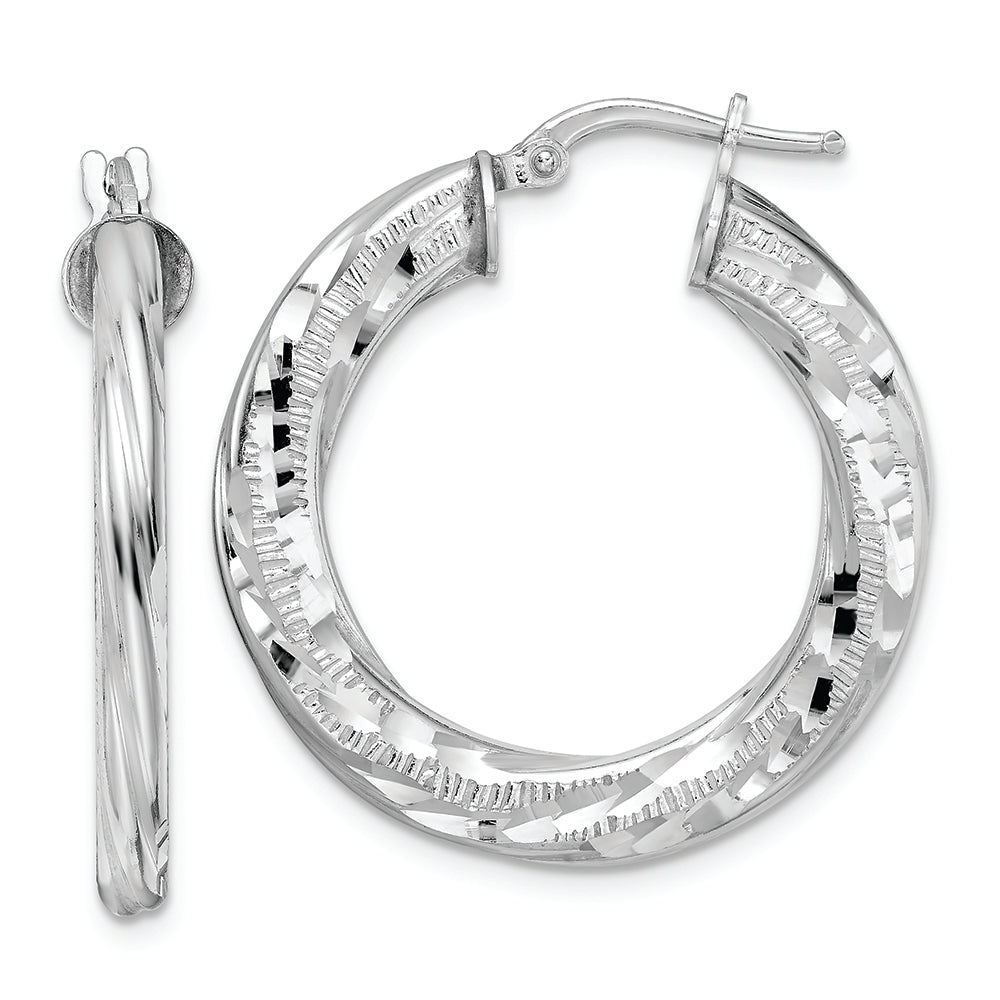 Sterling Silver Rhodium-plated 3x29mm D/C Twisted Tube Hoop Earrings