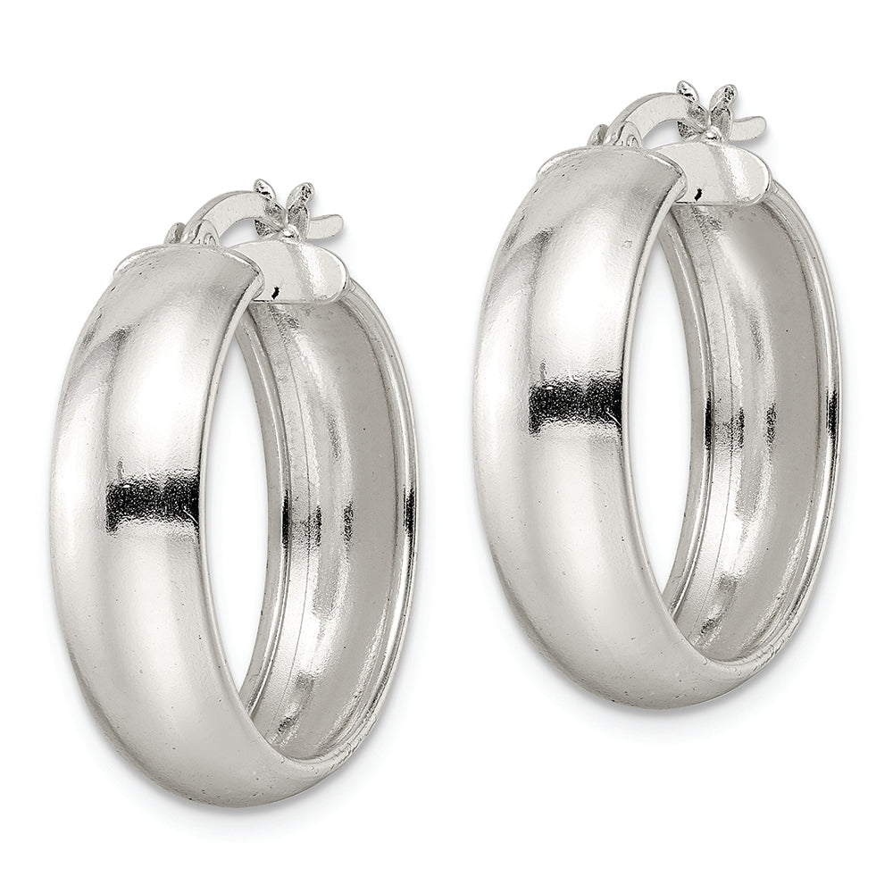 Sterling Silver Polished 7x25mm Hoop Earrings