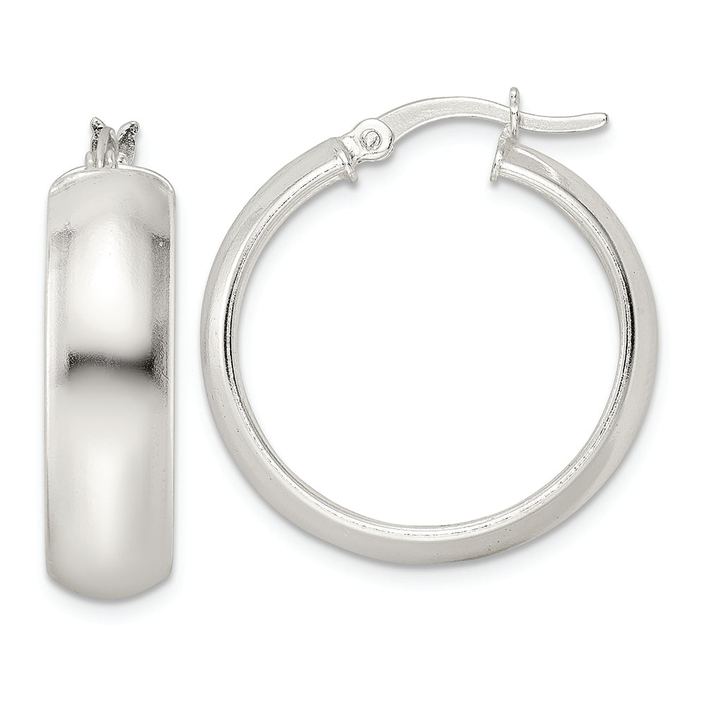 Sterling Silver Polished 7x25mm Hoop Earrings