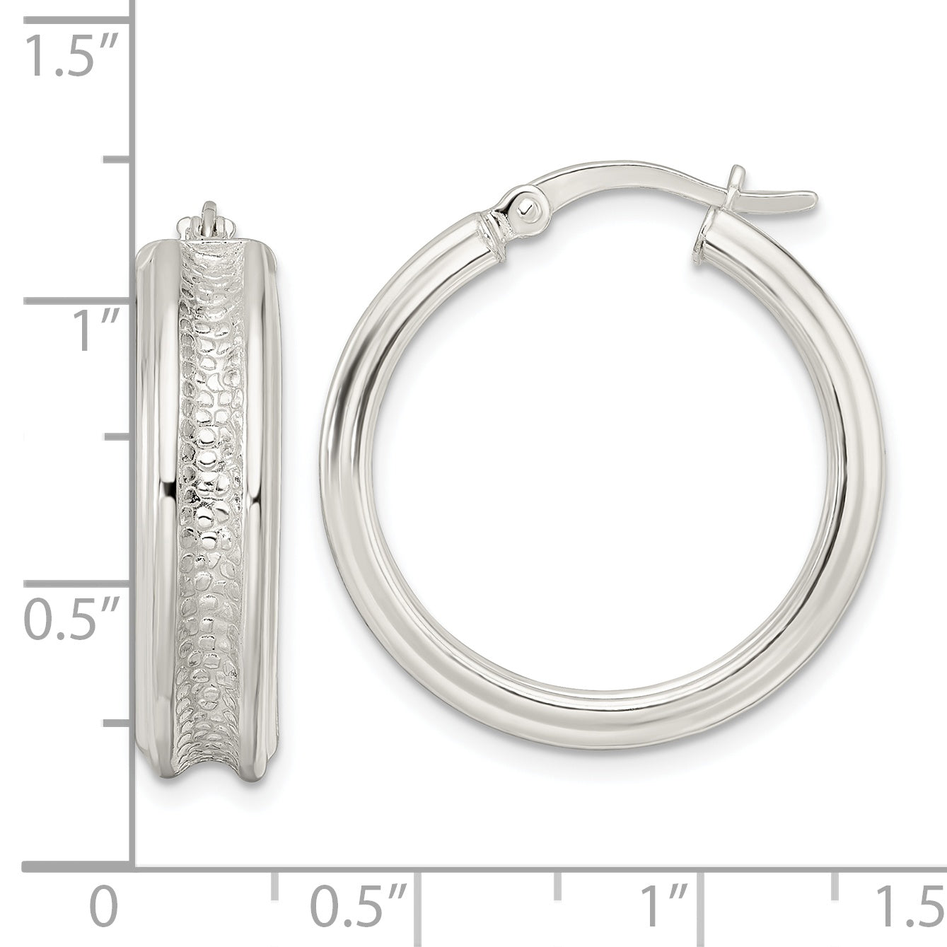 Sterling Silver Polished and Textured Circle Hoop Earrings